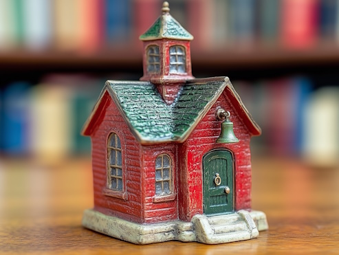 One Person Schoolhouse Ornament on Wooden Table